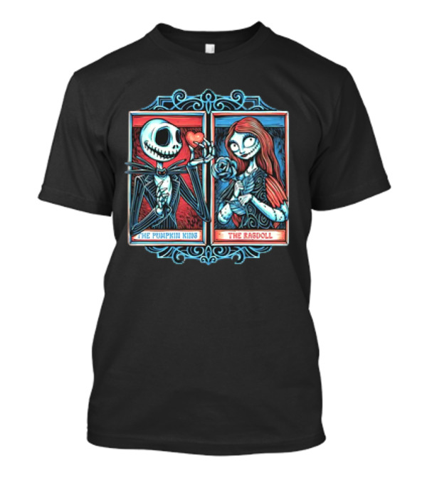 Skeleton Romance Jack Skellington The Pumpkin King And Sally The Ragdoll Heart And Rose T-Shirt