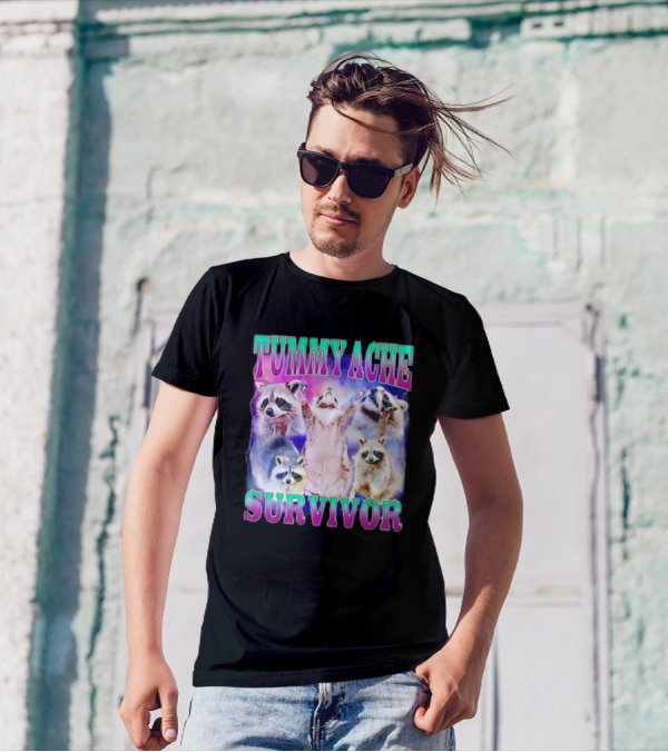 TUMMY ACHE SURVIVOR Raccoon Meme Group Cheers T-Shirt