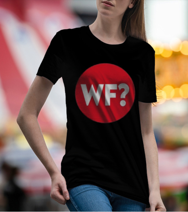 Adrianne Curry Wearing WF Why-Files Red Circle Icon T-Shirt