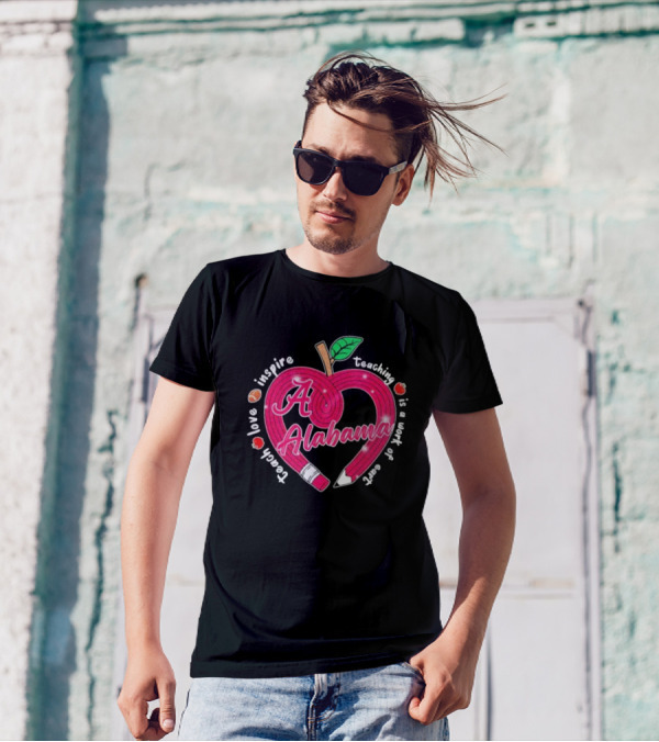 Alabama Crimson Tide Teach Love Inspire Teaching Is A Work Of Heart Apple T-Shirt