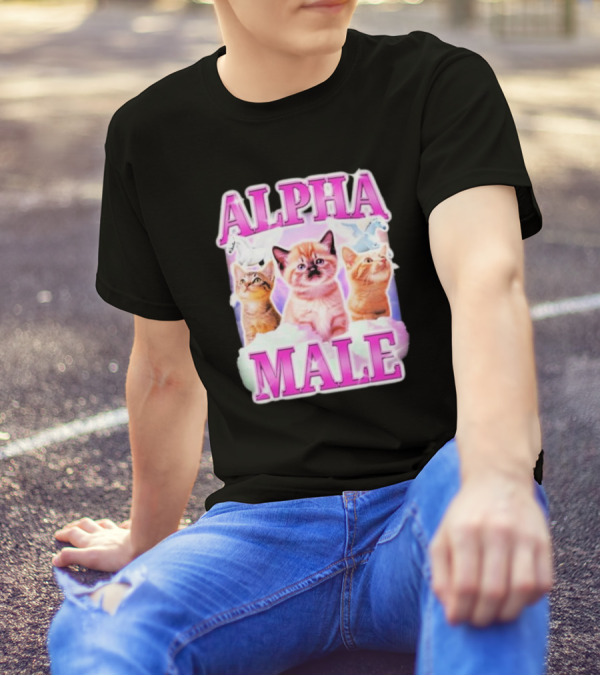 Alpha Male Cat Trio With Rainbow Unicorns And Clouds T-Shirt