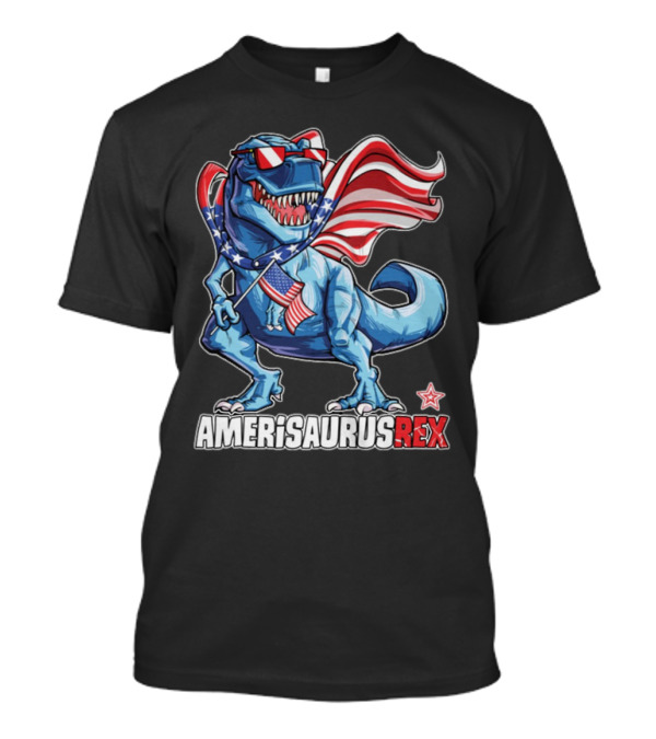 Amerisaurus Rex Dinosaur With American Flag And Sunglasses T-Shirt
