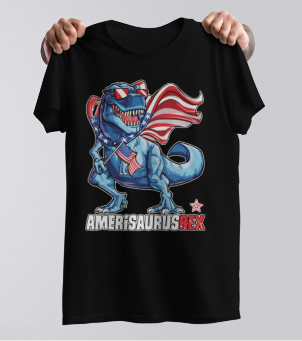 Amerisaurus Rex Dinosaur With American Flag And Sunglasses T-Shirt