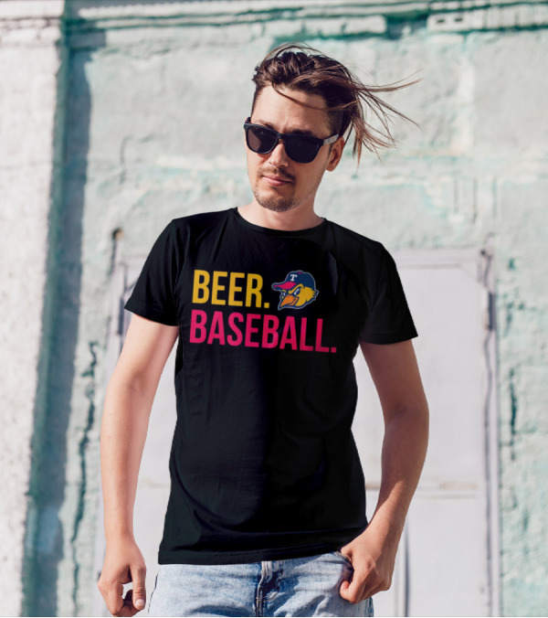 Beer Baseball T-Bird Mascot Bold Text Design T-Shirt