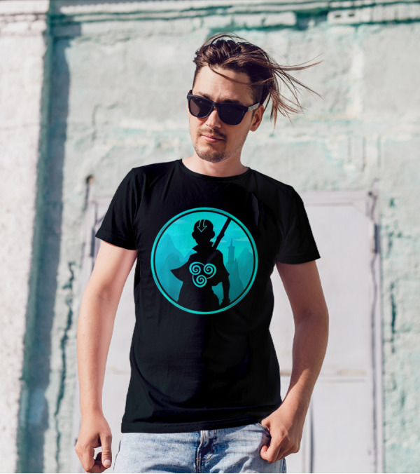 Avatar Aang Airbending Silhouette With Arrow Mark And Air Nomad Symbol T-Shirt