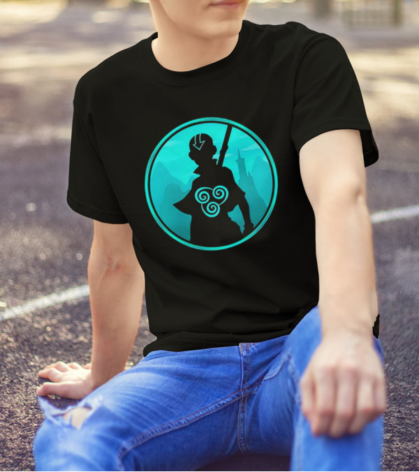 Avatar Aang Airbending Silhouette With Arrow Mark And Air Nomad Symbol T-Shirt