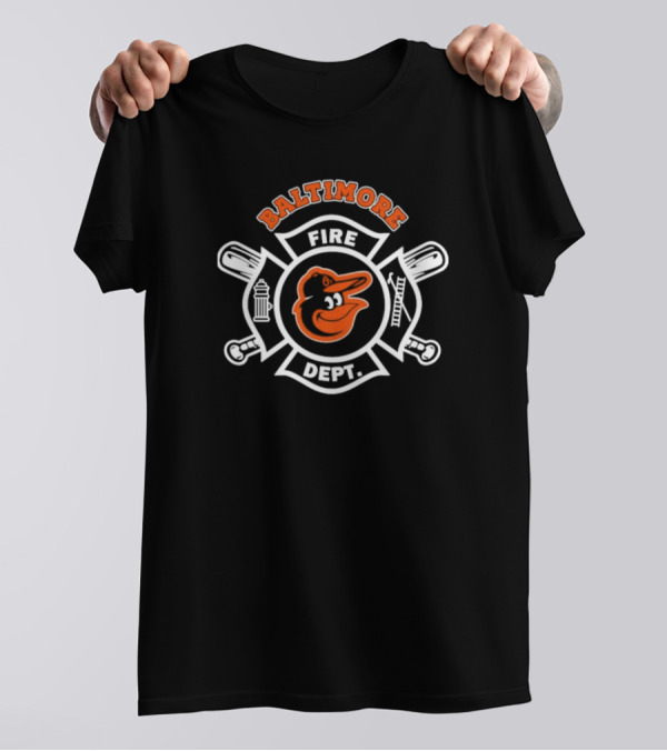 Baltimore Orioles Fire Dept Firefighters Badge Logo With Team Mascot T-Shirt