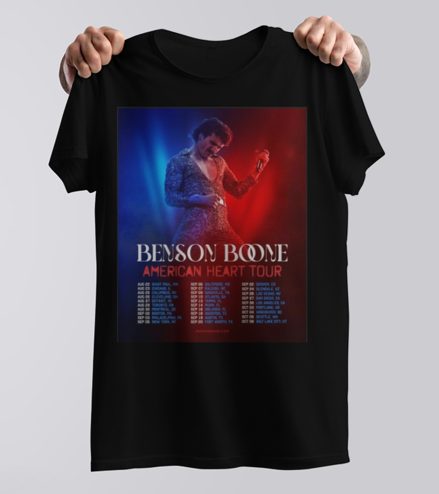 Benson Boone American Heart Tour 2025 Cities And Dates August To October T-Shirt