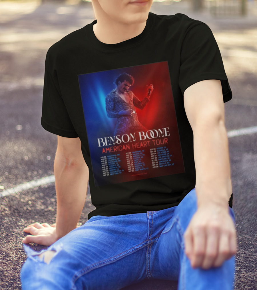 Benson Boone American Heart Tour 2025 Cities And Dates August To October T-Shirt