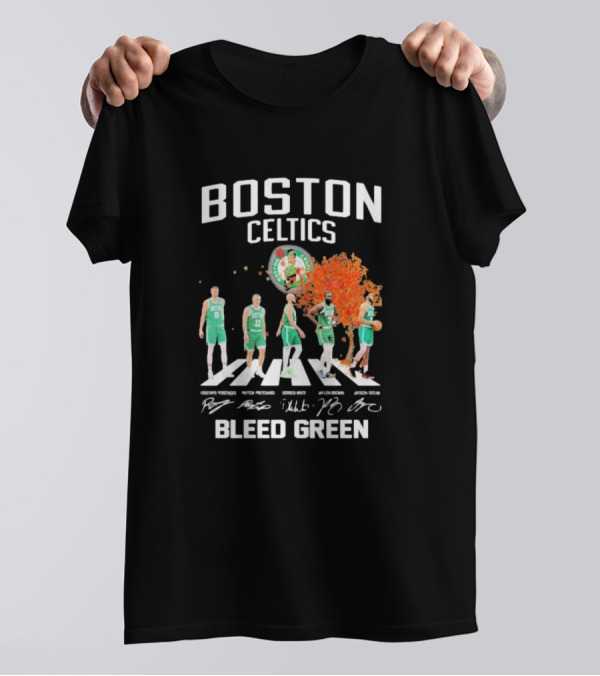 Boston Celtics Bleed Green Abbey Road Players Signatures T-Shirt
