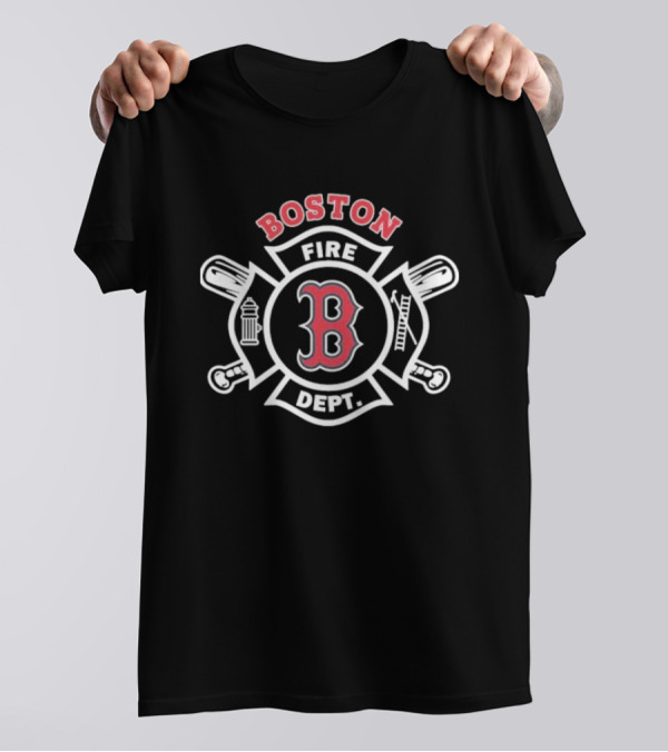 Boston Red Sox Fire Dept Firefighters B Logo Axes And Ladder T-Shirt