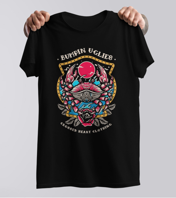 Bumpin Uglies Crossed Heart Clothing Shellraiser Crab Ocean Sun Roses T-Shirt