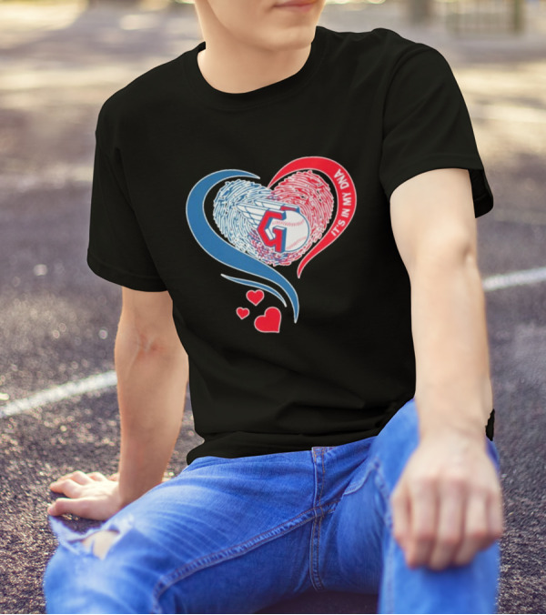 Cleveland Guardians It's In My DNA Heart Baseball Fingerprint T-Shirt