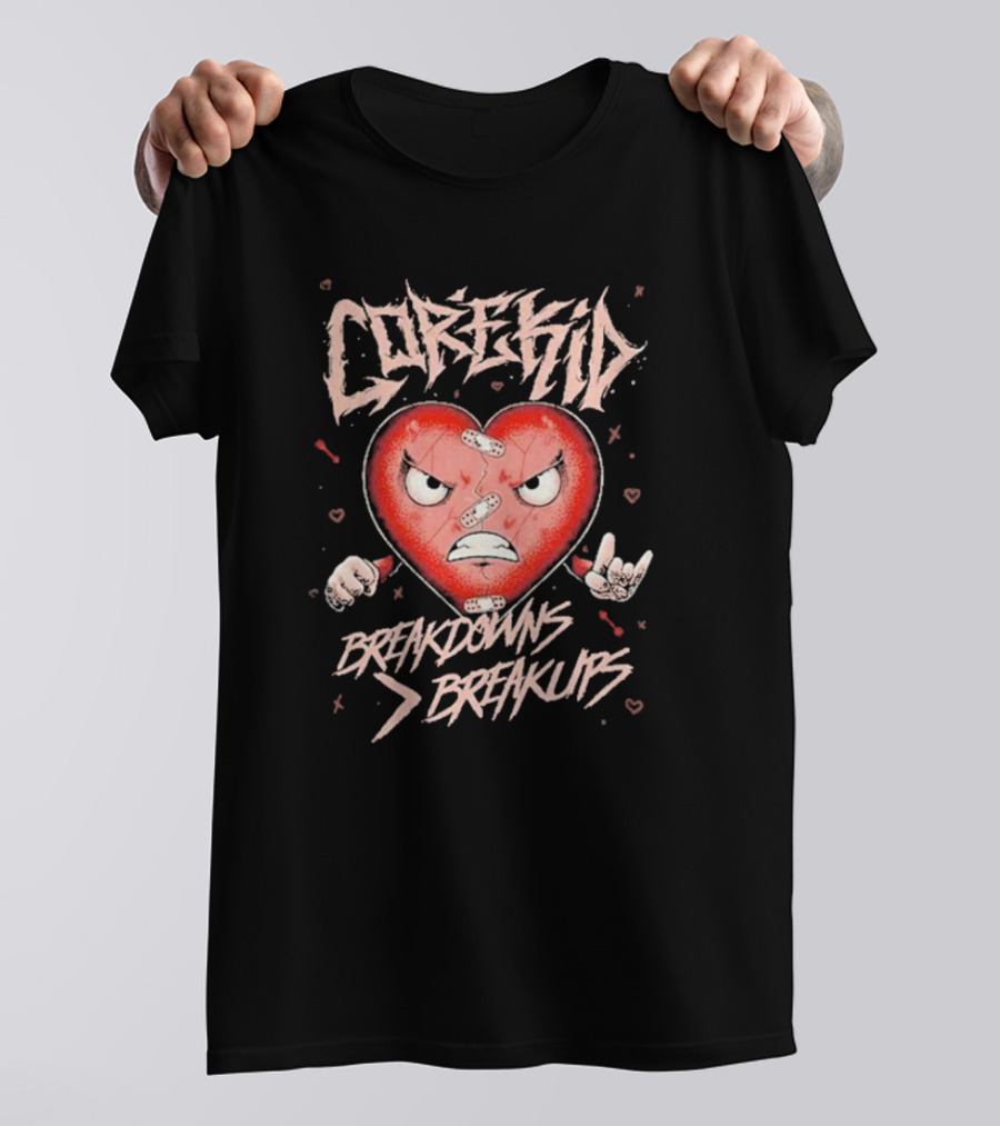 Corekid Breakdowns Breakups Angry Heart With Rock Hand Signs T-Shirt