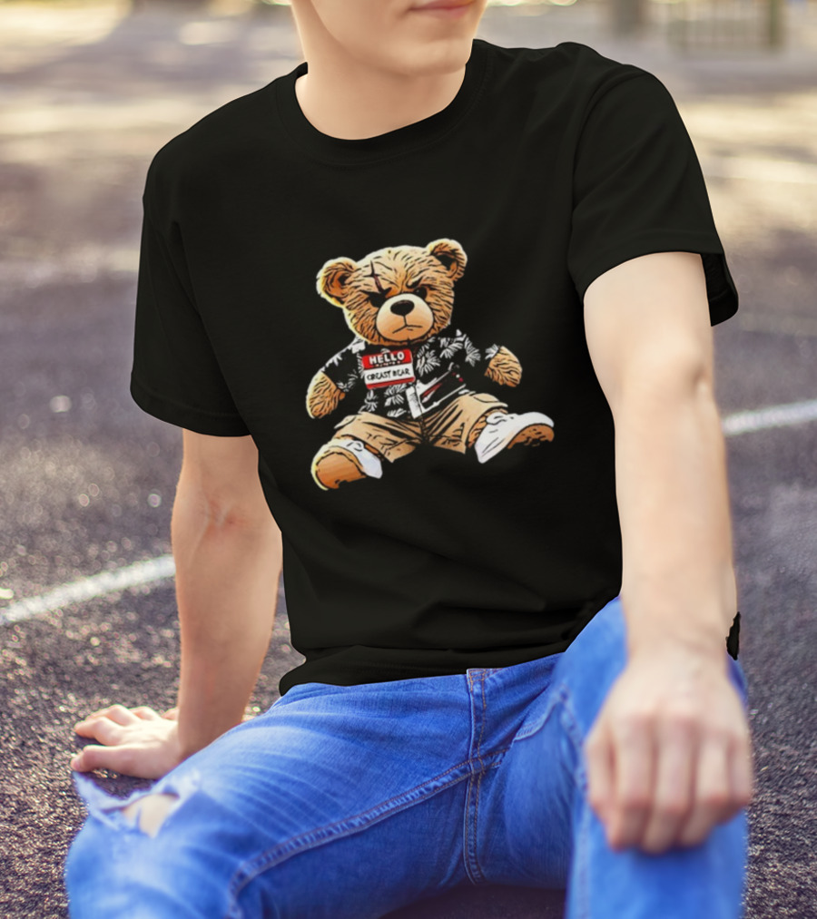 Hello Creasy Bear Fundraiser Hawaiian Theme With Name Tag T-Shirt