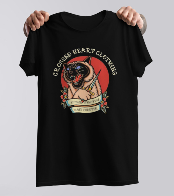 Crossed Heart Clothing Human Whatever Cats Forever Knife T-Shirt