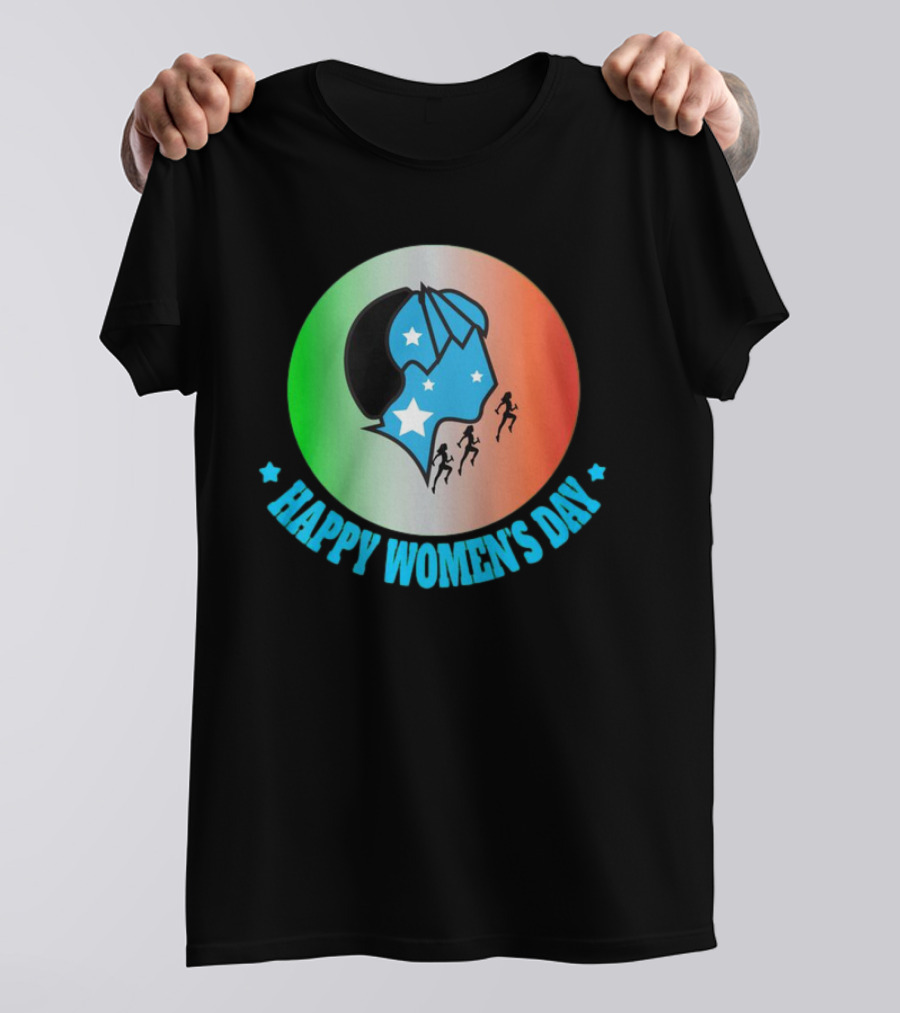 Happy Women's Day Tricolor Silhouette And Stars T-Shirt
