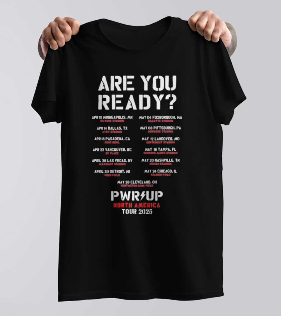ACDC Are You Ready PWR UP North America 2025 Tour Dates T-Shirt