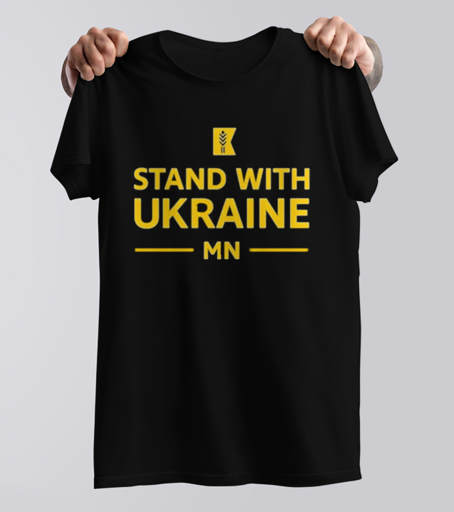 Stand With Ukraine MN Yellow Graphic With State Outline Mark T-Shirt