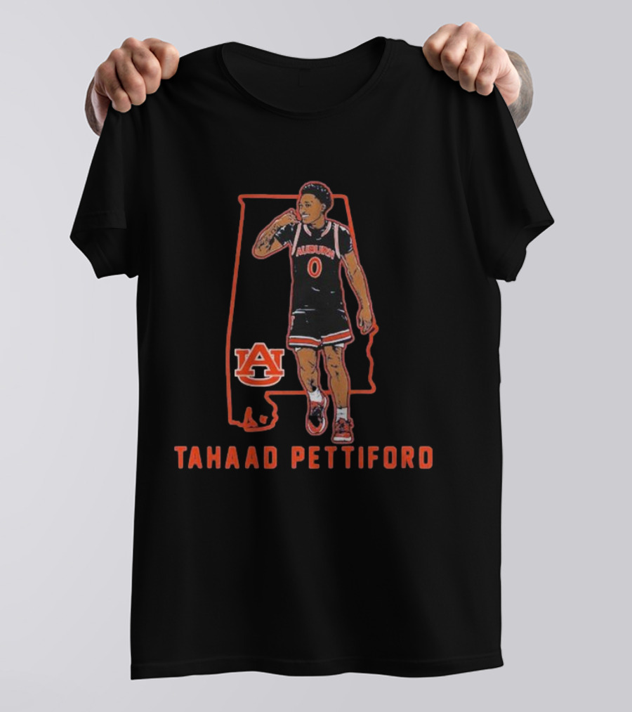 Auburn Basketball Tahaad Pettiford 0 Alabama Map T-Shirt
