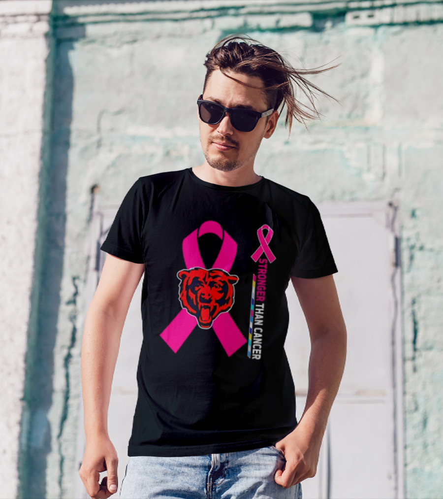 Chicago Bears Pink Ribbon Stronger Than Cancer Awareness T-Shirt