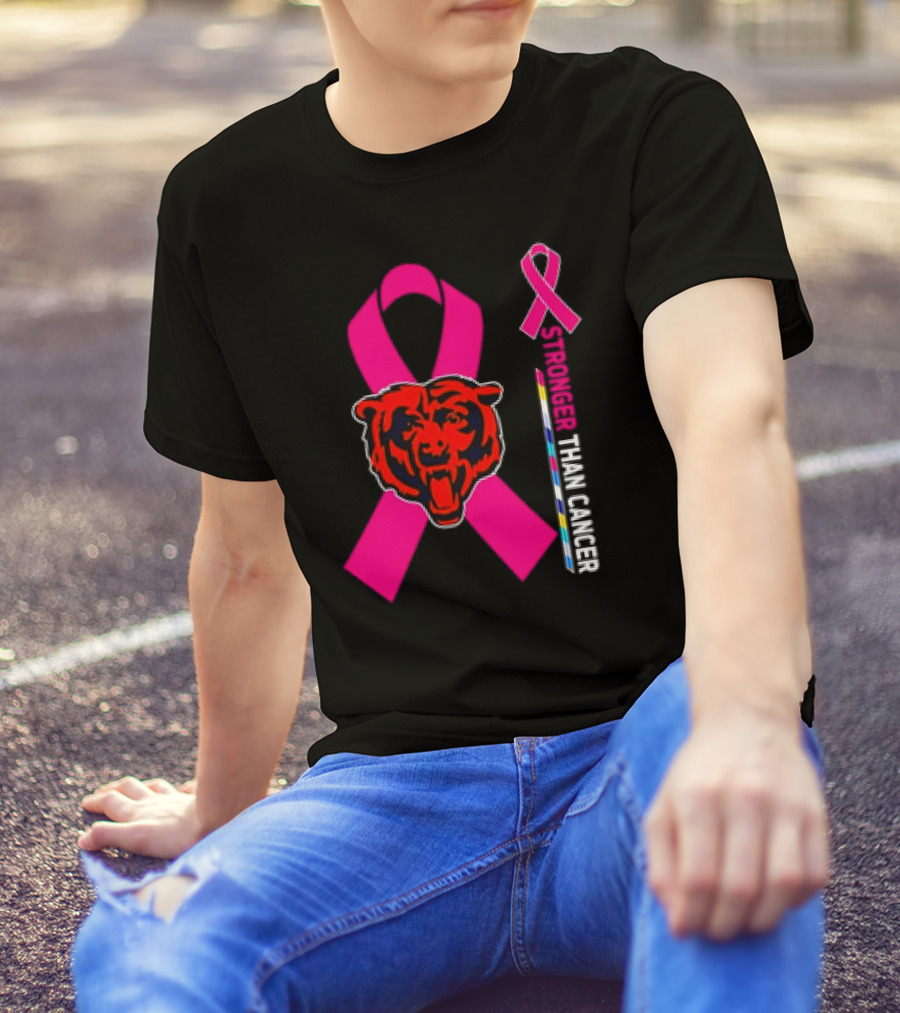 Chicago Bears Pink Ribbon Stronger Than Cancer Awareness T-Shirt