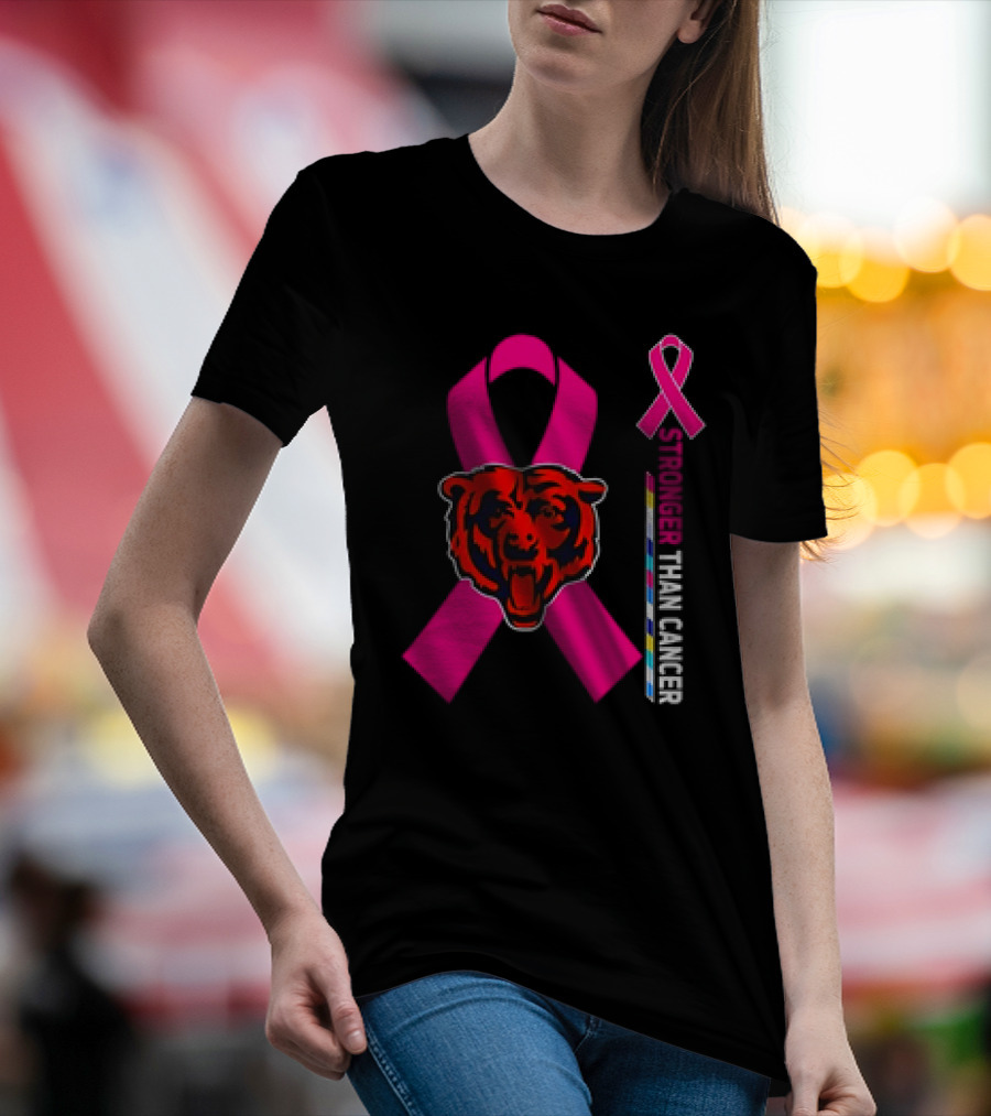 Chicago Bears Pink Ribbon Stronger Than Cancer Awareness T-Shirt