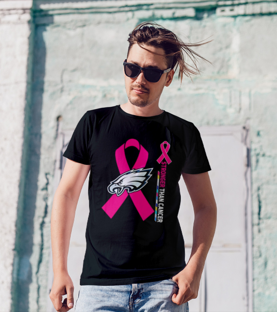 Philadelphia Eagles Breast Cancer Awareness Stronger Than Cancer Ribbon T-Shirt