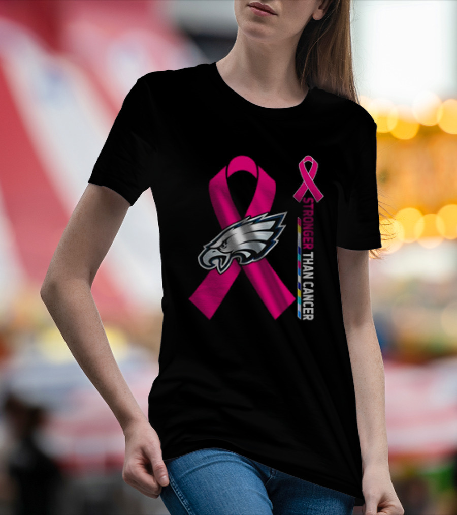 Philadelphia Eagles Breast Cancer Awareness Stronger Than Cancer Ribbon T-Shirt