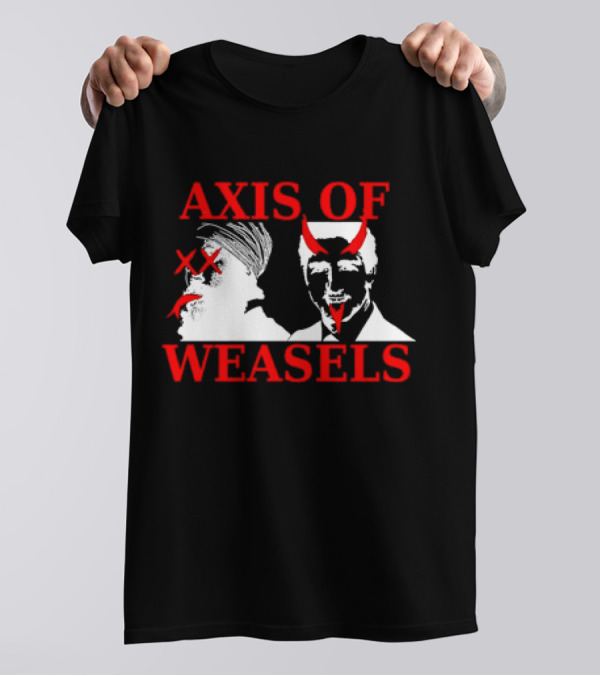 Axis Of Weasels Political Satire Parody With Two Men And Devil Horns T-Shirt