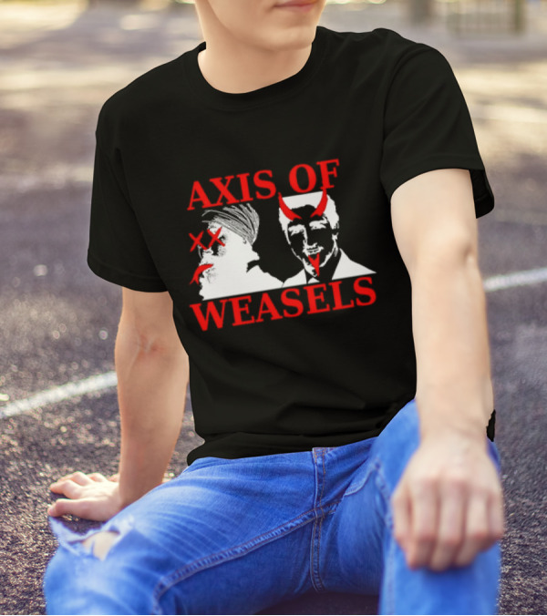 Axis Of Weasels Political Satire Parody With Two Men And Devil Horns T-Shirt