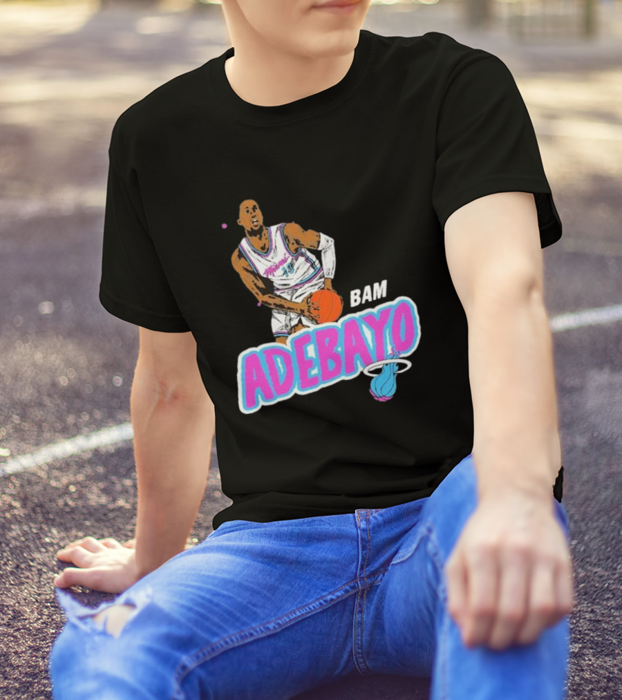 Bam Adebayo Miami Heat Retro Style Caricature With Basketball T-Shirt