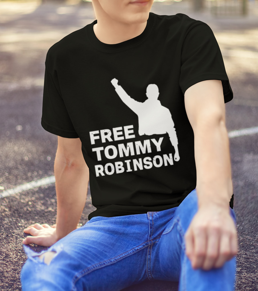 Free Tommy Robinson Activist Silhouette Fist Raised T-Shirt
