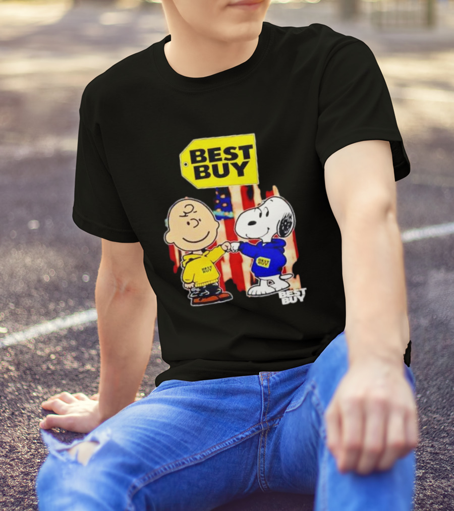 Best Buy Charlie Brown Snoopy Yellow Blue S Fist Bump T-Shirt