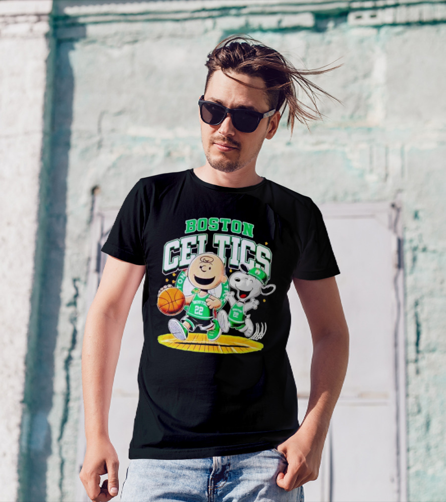 Boston Celtics Charlie Brown Snoopy Basketball Fan Fun T-Shirt