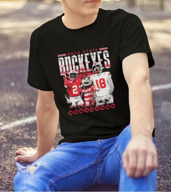 Caleb Downs X Will Howard Ohio State Buckeyes Mascot Graphic T-Shirt