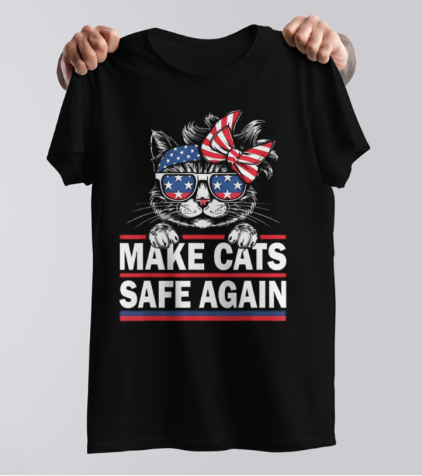 Cats Safe Again Funny Cat Lover USA Flag T-Shirt