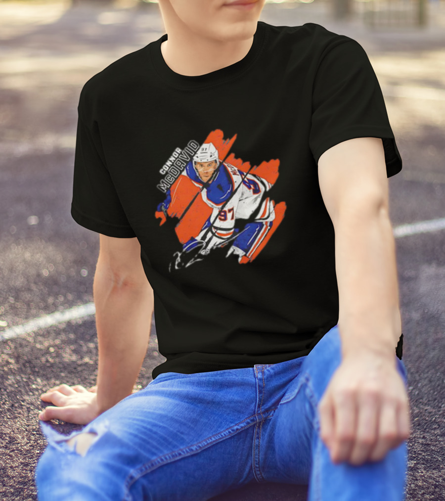 Connor McDavid Edmonton Oilers NHL Hockey Stripes Signature Vintage T-Shirt