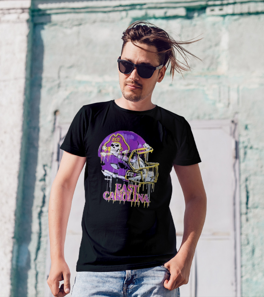 ECU Pirates Dripping Football Helmet T-Shirt