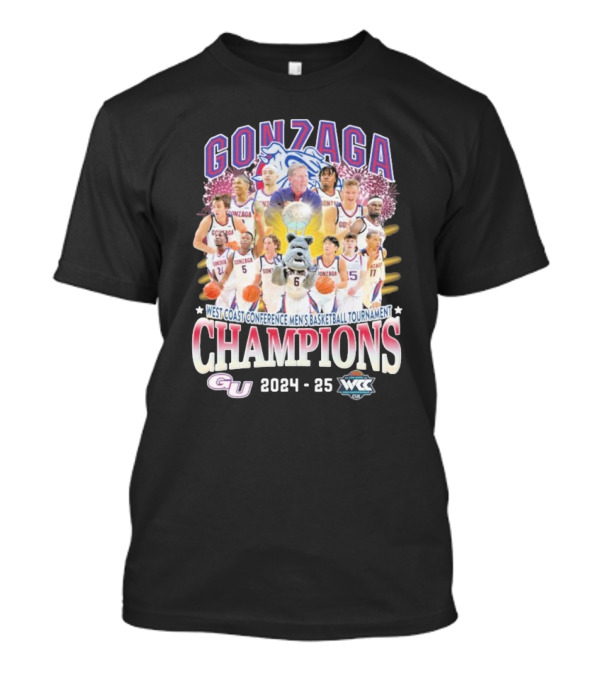 Gonzaga Bulldogs Team 2025 WCC Men’s Basketball Conference Champions T-Shirt