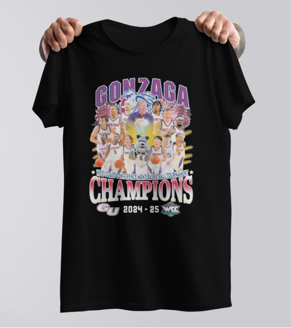 Gonzaga Bulldogs Team 2025 WCC Men’s Basketball Conference Champions T-Shirt