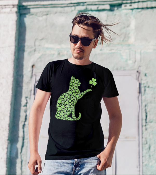 Funny St. Patrick’S Day Shamrock Cat Irish T-Shirt