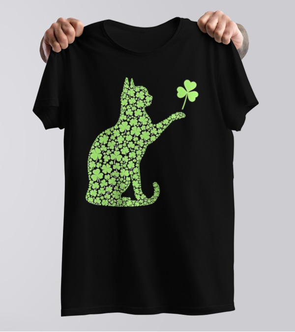 Funny St. Patrick’S Day Shamrock Cat Irish T-Shirt