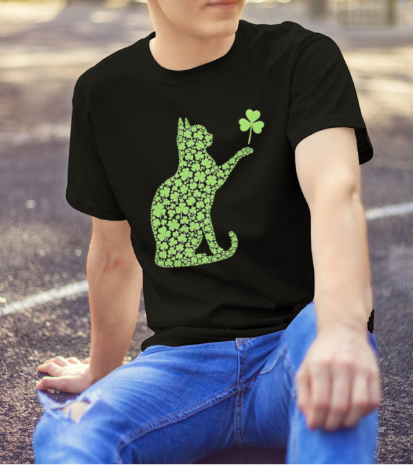 Funny St. Patrick’S Day Shamrock Cat Irish T-Shirt