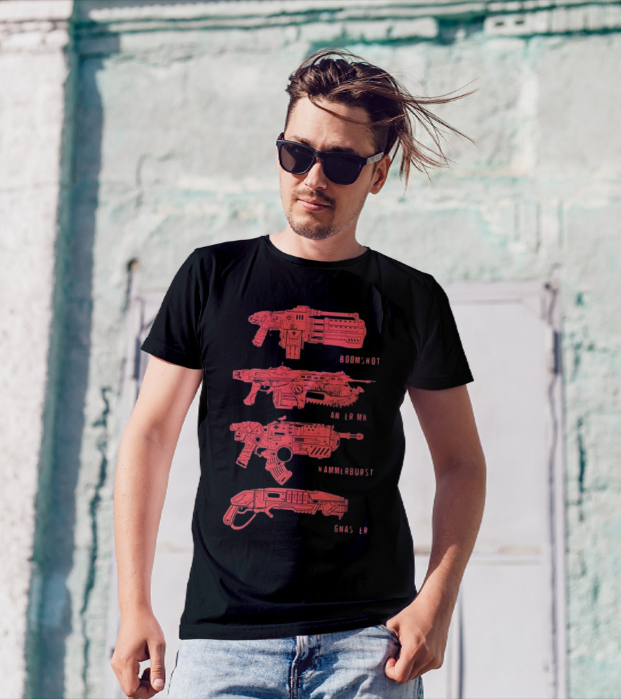 Gears Of War Boomshot Lancer Mk II Hammerburst Gnasher Weapon Stack T-Shirt