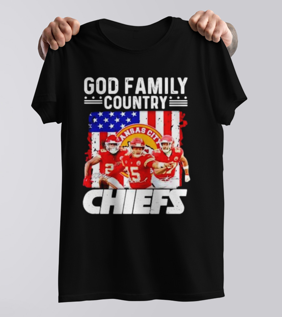 God Family Country Kansas City Chiefs Signatures T-Shirt