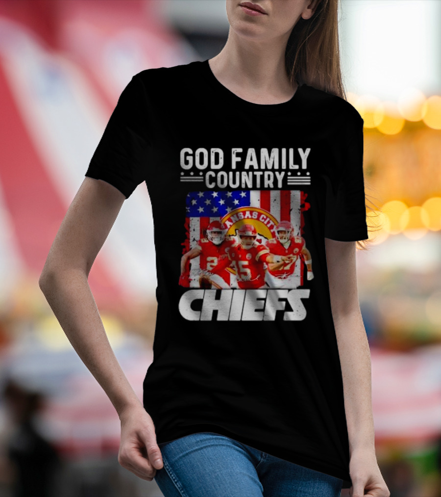 God Family Country Kansas City Chiefs Signatures T-Shirt