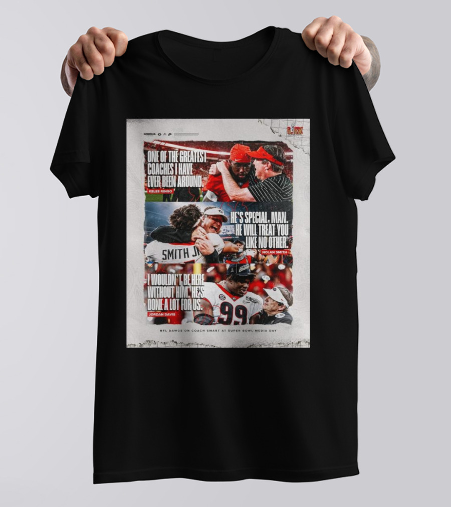 Georgia Bulldogs Football Kelee Ringo Nolan Smith Jordan Davis NFL Dawgs On Coach Smart At Super Bowl Media Day T-Shirt