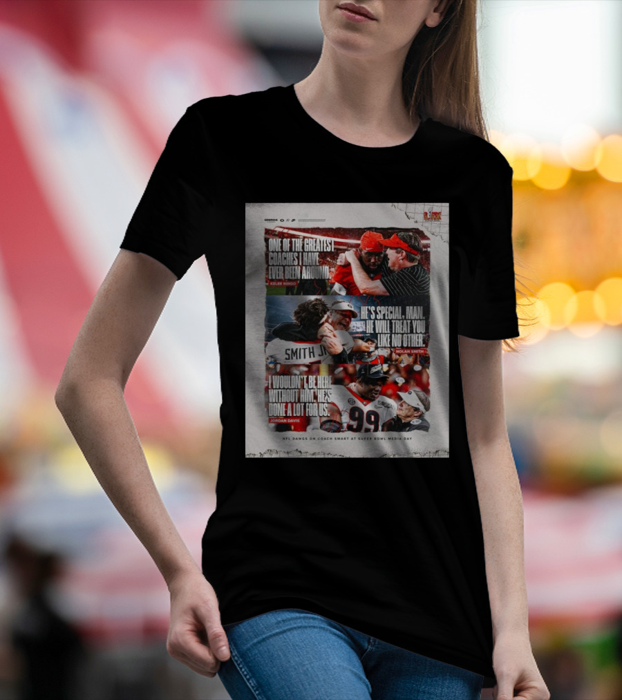 Georgia Bulldogs Football Kelee Ringo Nolan Smith Jordan Davis NFL Dawgs On Coach Smart At Super Bowl Media Day T-Shirt