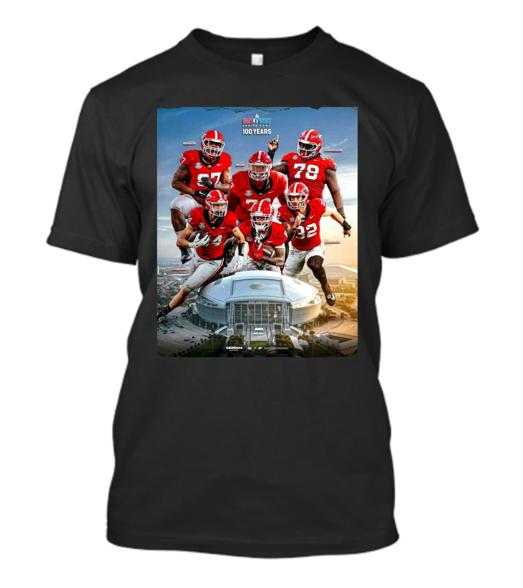Georgia Bulldogs Football Warren Brinson Big Truss Ben Yurosek Chambliss Lovett East-West Shrine Bowl T-Shirt